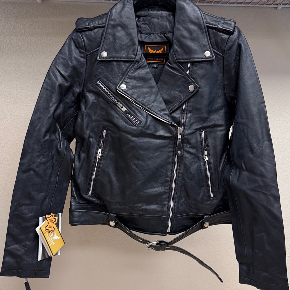 A & H APPAREL MOTORCYCLE TOP GRAIN COWHIDE LEATHER BIKER JACKET - S